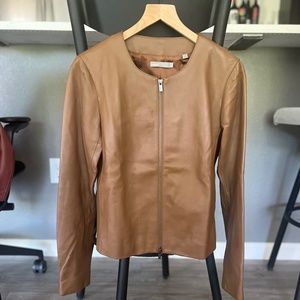 Vince Brown Leather Zip Up Jacket